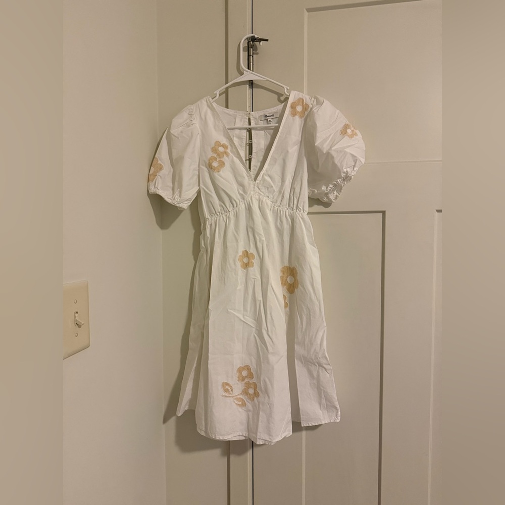 White Dress with Yellow Floral Design